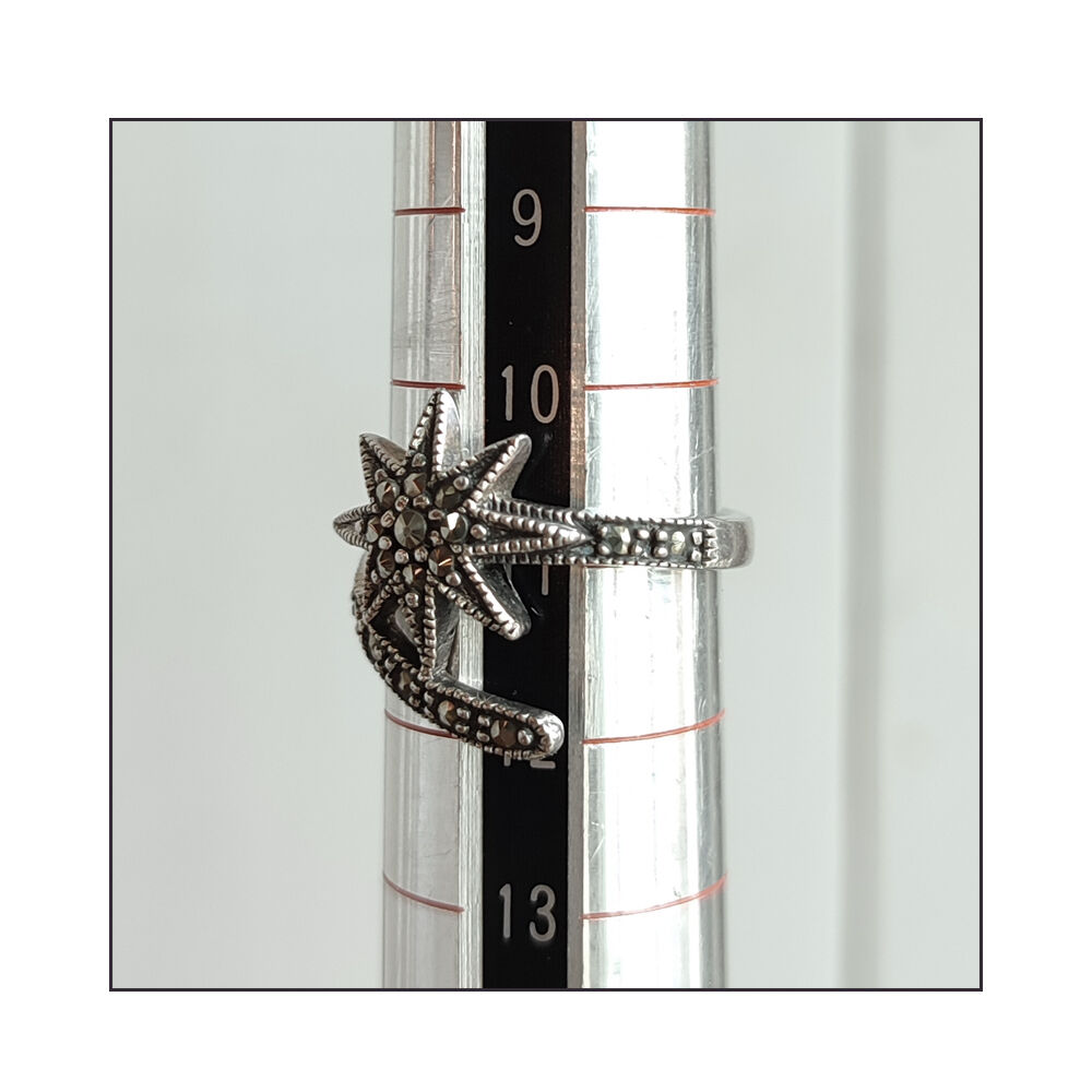 VINTAGE SILVER925刻印 マーカサイト装飾 デザインシルバーリング ...