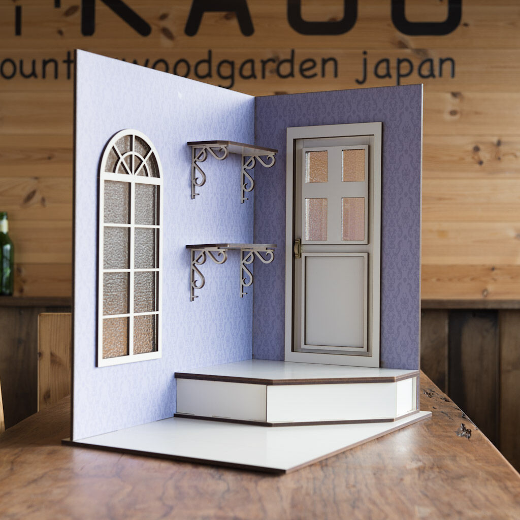 1 6スケールドールハウス洋館パープル壁紙 玄関ドア シェルフ 窓 Kkcompany Com
