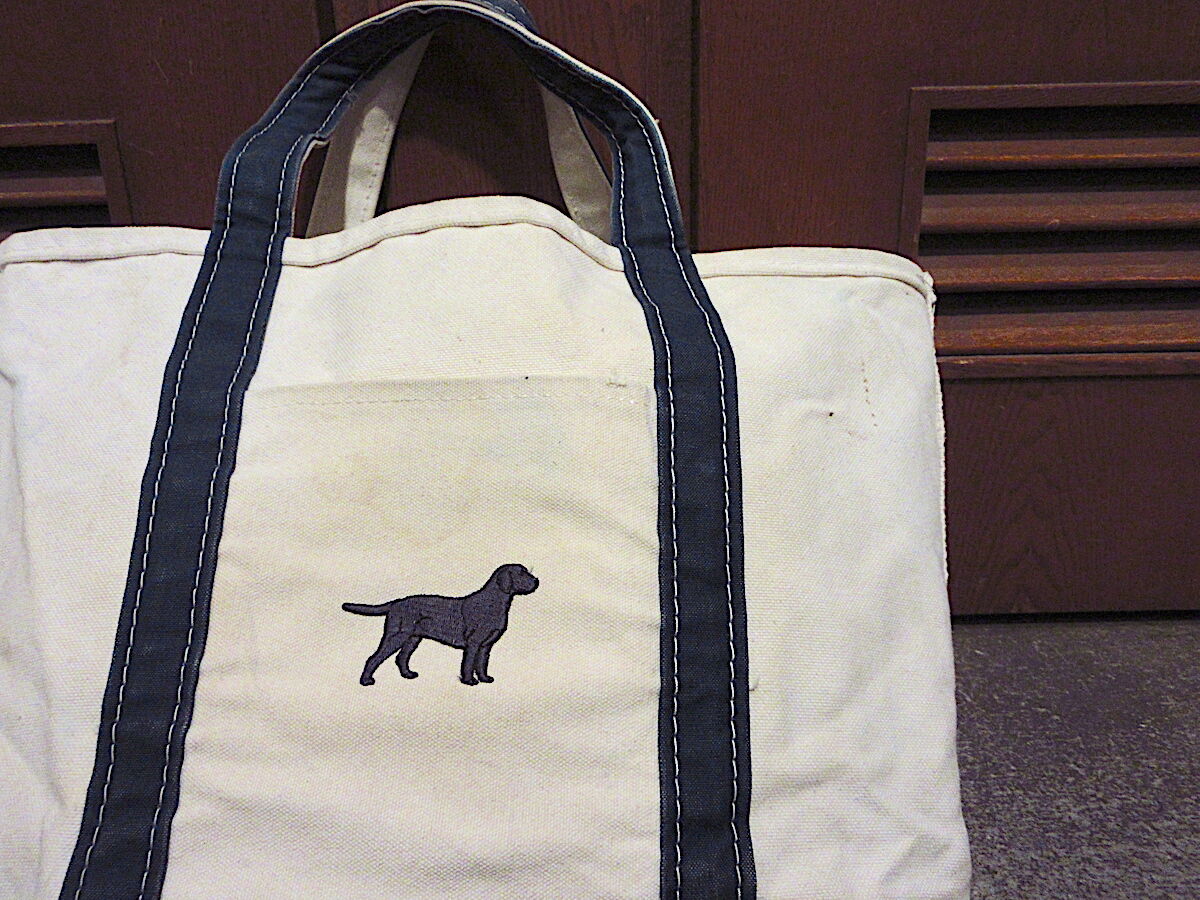 L L Bean犬刺繍入りキャンバストートバッグ緑 白size M r7 Bag