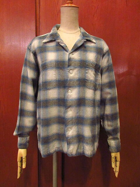 ビンテージ50's○Lanerossiシャドーチェックウールループカラーシャツ