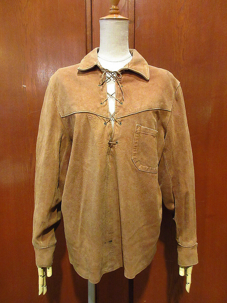 ビンテージ50's60's○ディアスキンヌバックレースアッププルオーバー