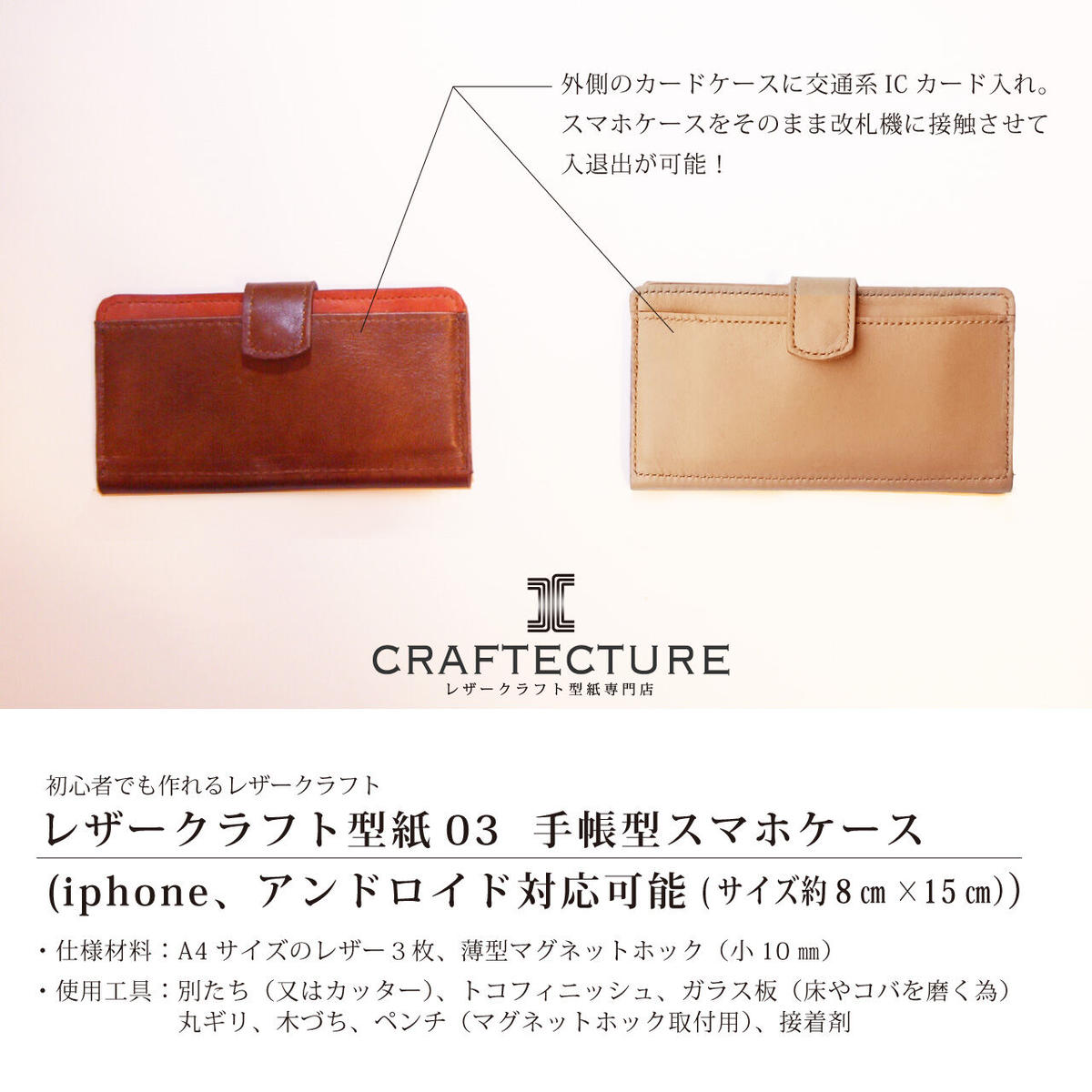 型紙ダウンロード 手帳型スマホケース 型紙３ページ サイズ と製作工程８ページ 写真付き