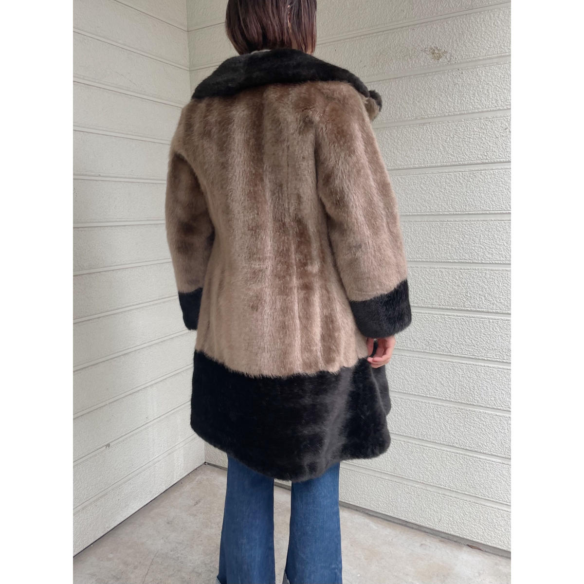 MADE IN ENGLAND VINTAGE フェイクファーコート (BEIGE×BROWN...
