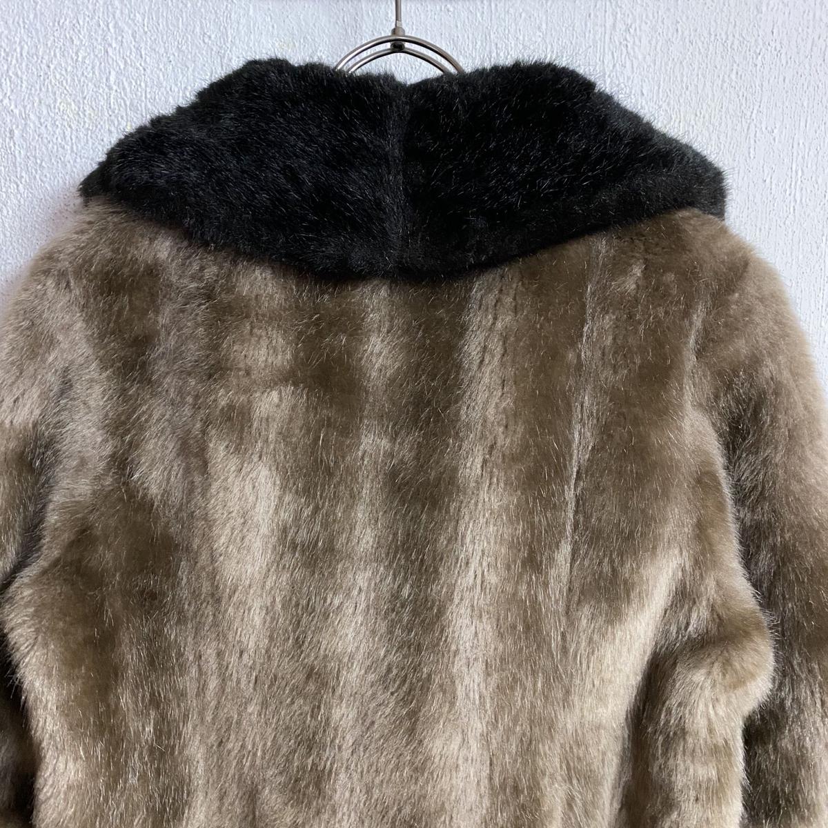 MADE IN ENGLAND VINTAGE フェイクファーコート (BEIGE×BROWN...