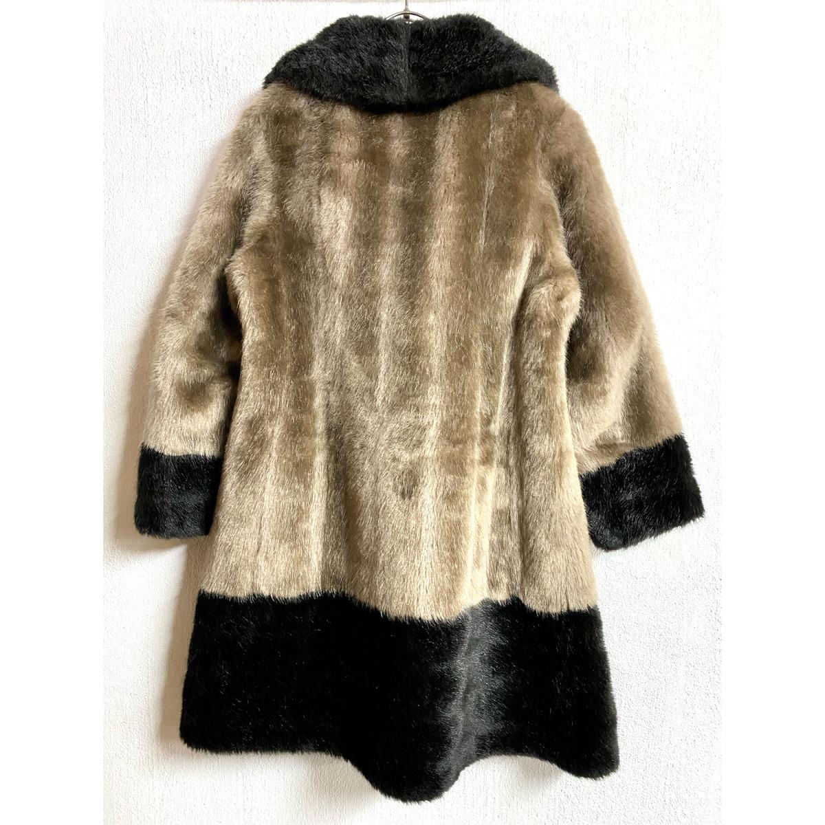 MADE IN ENGLAND VINTAGE フェイクファーコート (BEIGE×BROWN...