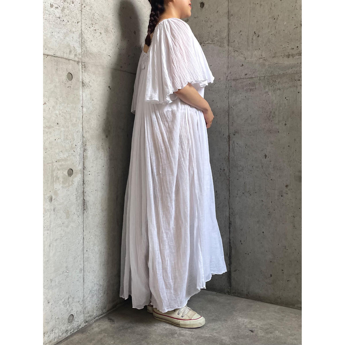 1970's vintage ホワイト ギリシャ ガーゼコットン ドレス [2486]