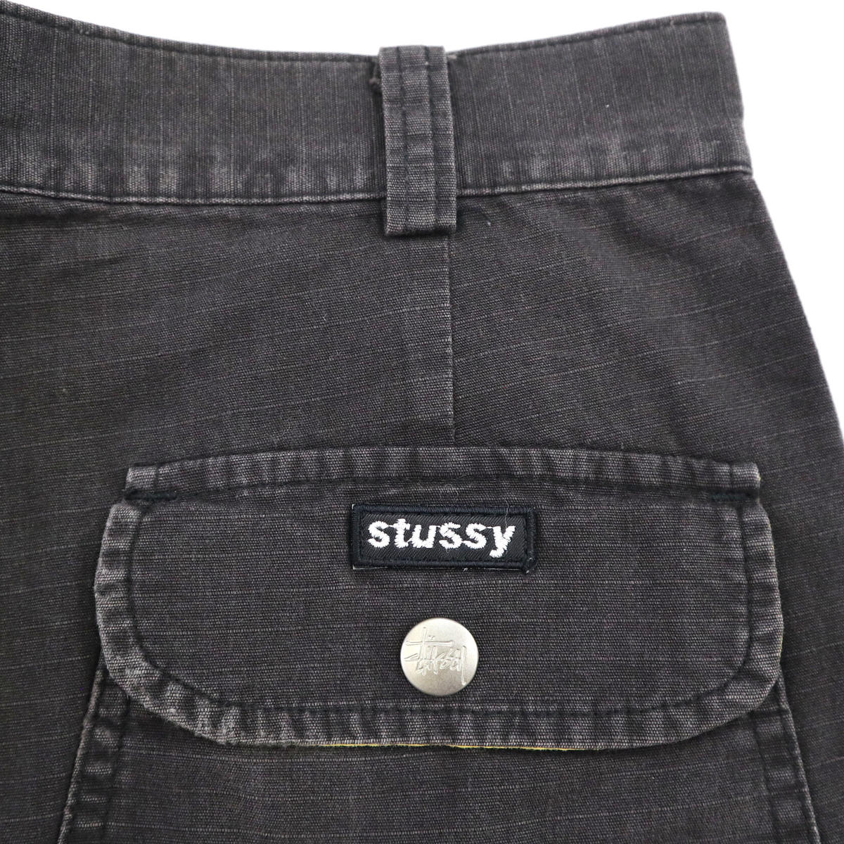 90's OLD STUSSY コットン リップストップ ハーフ パンツ Black W32 USA製