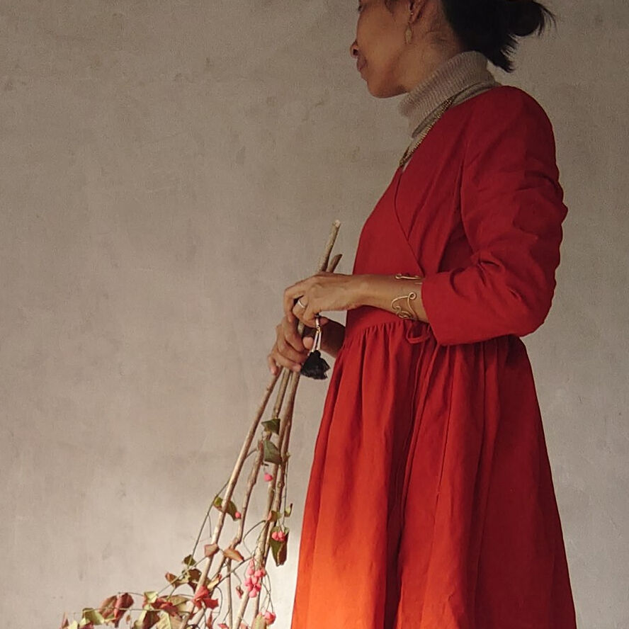 kitta 草木染め 貴重な琉球藍染め羽織り 麻リネン カシュクールワンピース