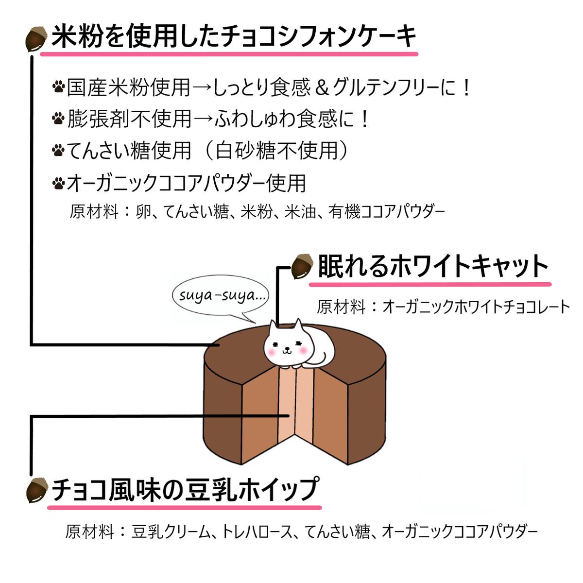 しっとりふわしゅわ 米粉のチョコシフォンケーキ 豆乳ホイップ 眠れるホワイトキャット付き