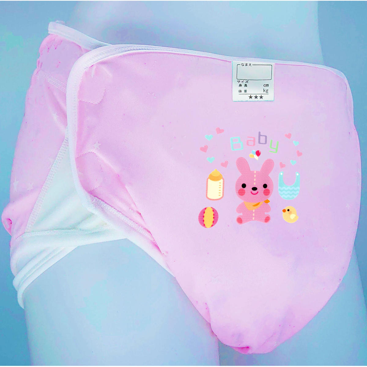 大人おむつカバー Lサイズ ピンクに可愛い熊柄 裏は白撥水 金属ホック