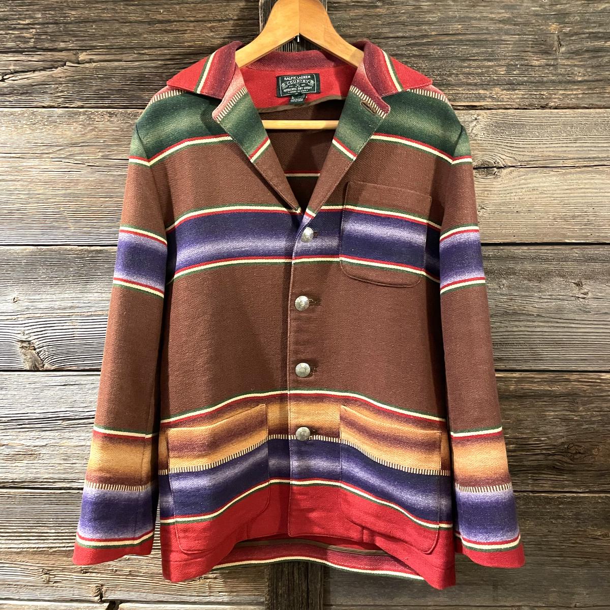 RALPH LAUREN COUNTRY 90s USA製 ネイティブ柄 ラグジャケット Sサイズ ラルフローレン (S0555)
