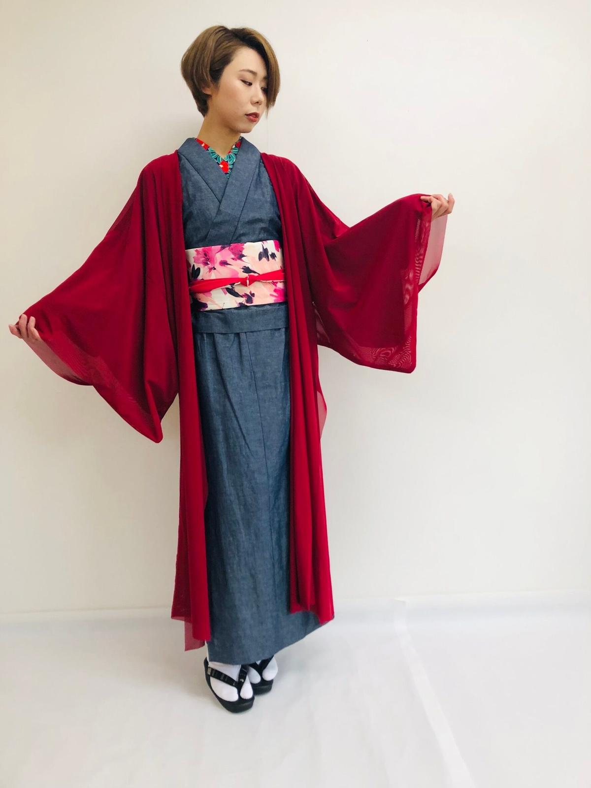 着物と帯 時流】ハ7◇夏 紗 長羽織◇美品 裄丈ロング 透け感有