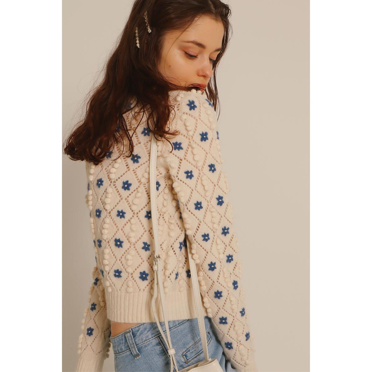all handmade pom pom flower cardigan royal blue... all handmade pom pom flower cardigan royal blue...