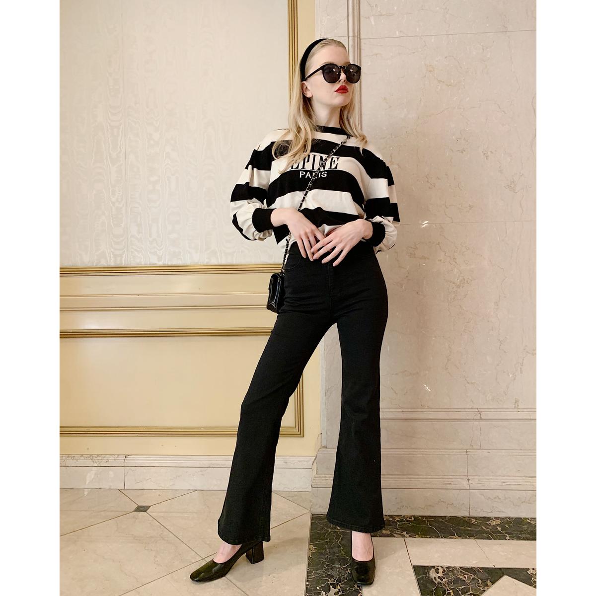 épine high-waist fit bell jeans black