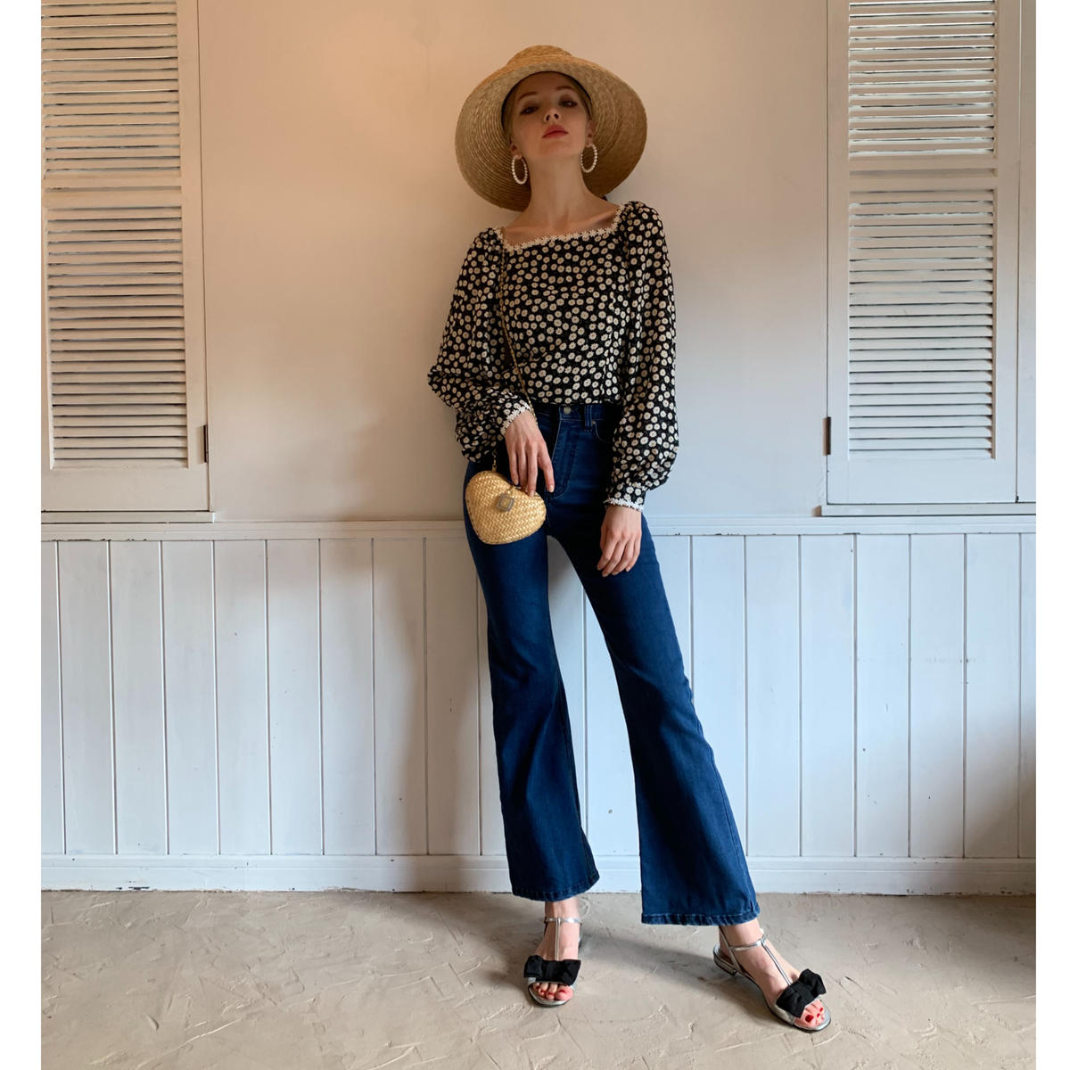 épine high-waist fit bell jeans blue