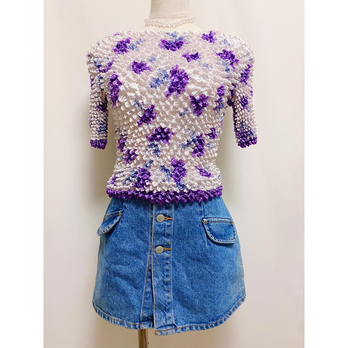 2200536 Vintage silk 花柄 ポップコーントップス PUR F | ERA