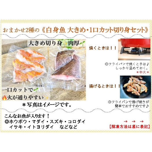 No 004 おまかせ２種 白身魚 大きめ 一口カット骨抜き切身魚 2人前 2パック
