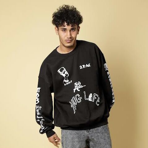 本格派ま！ FUNKBEAR 2PAC ビッグプリント スウェットパーカー 古着