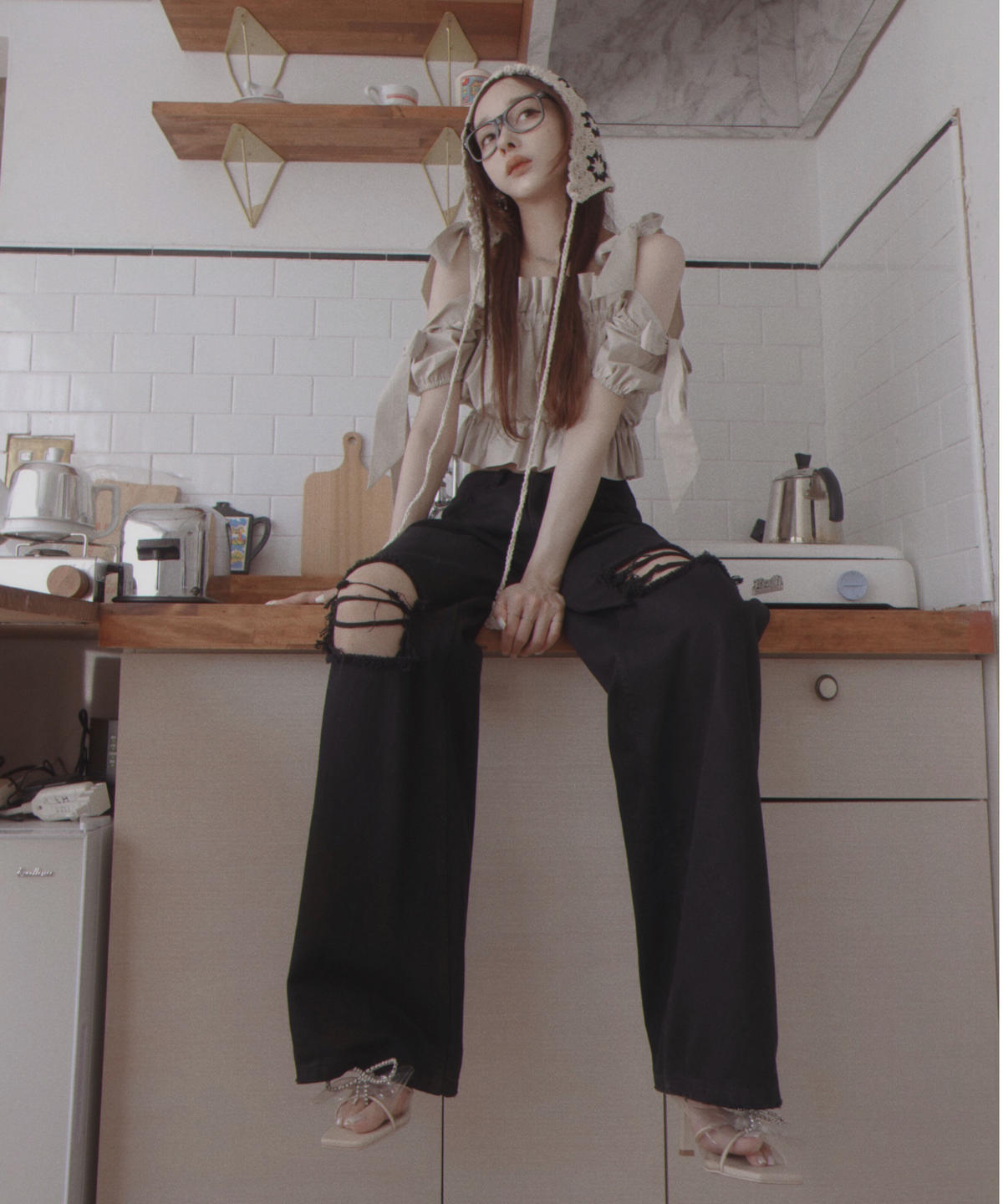 ショルダーダブルリボントップス / Shoulder Double Ribbon Top |