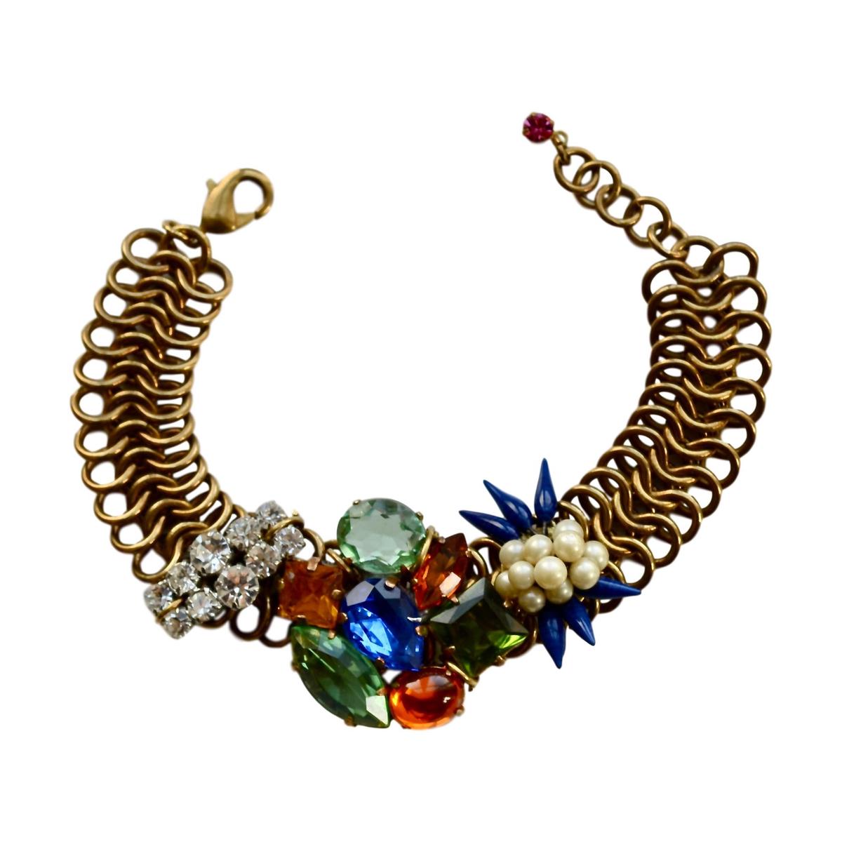 Bohemian Glass & Chain Maille Bracelet Green