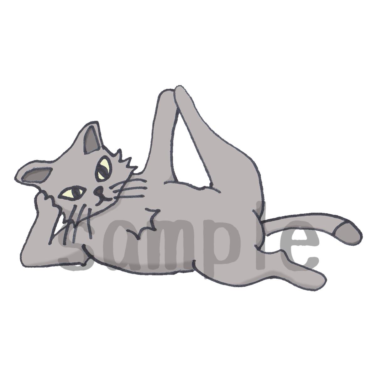 イラスト ヨガ猫 横向きの足上げ Funyasis