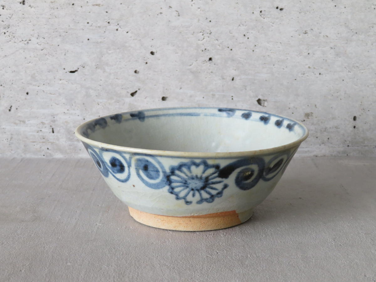 委 3656＞☆『 時代 安南焼 』☆ 古染付 福字 文 9寸鉢 ☆ 難アリ