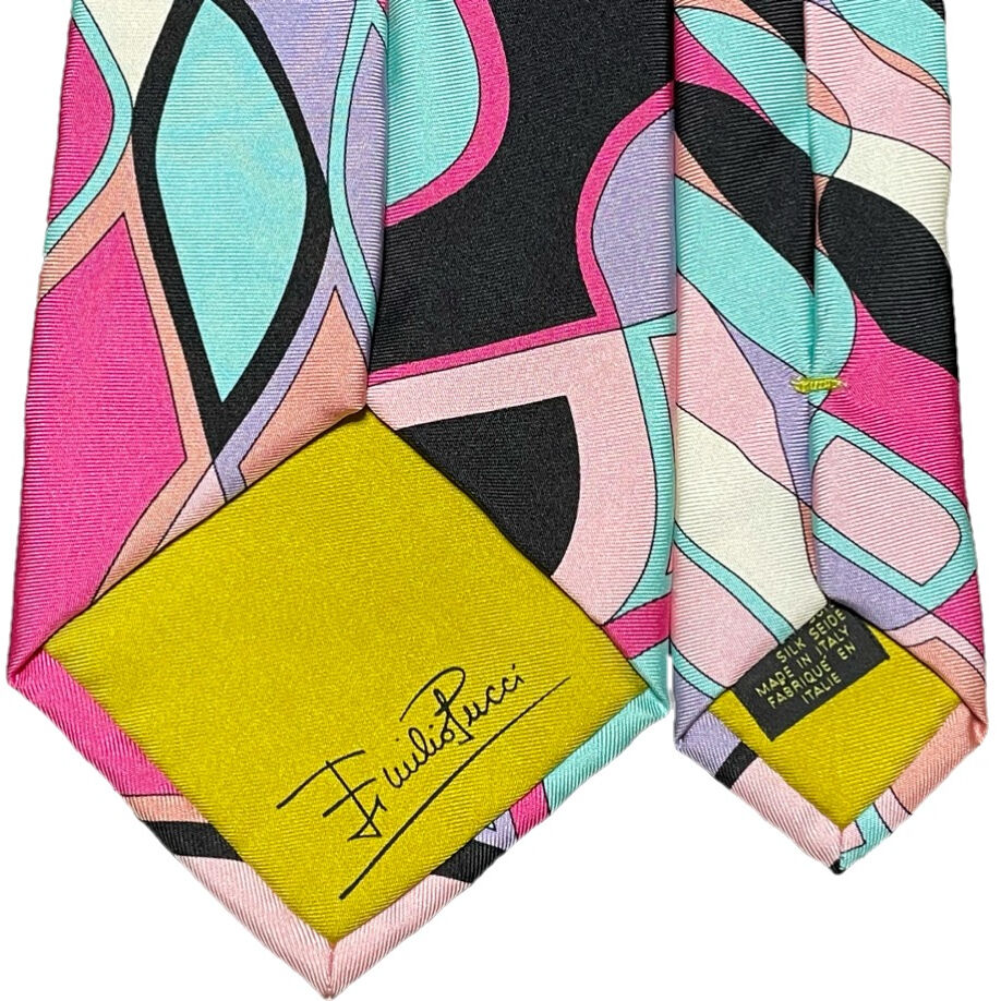 MADE IN ITALY製 EMILIO PUCCI 総柄シルクネクタイ マルチカラー