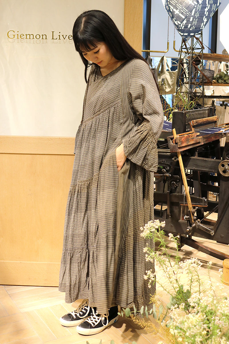 久留米絣 ワンピース ストライプ Op 22 B1 Giemon Live Factory 久留米絣 ワンピース ストライプ Op 22 B1 Giemon Live Factory