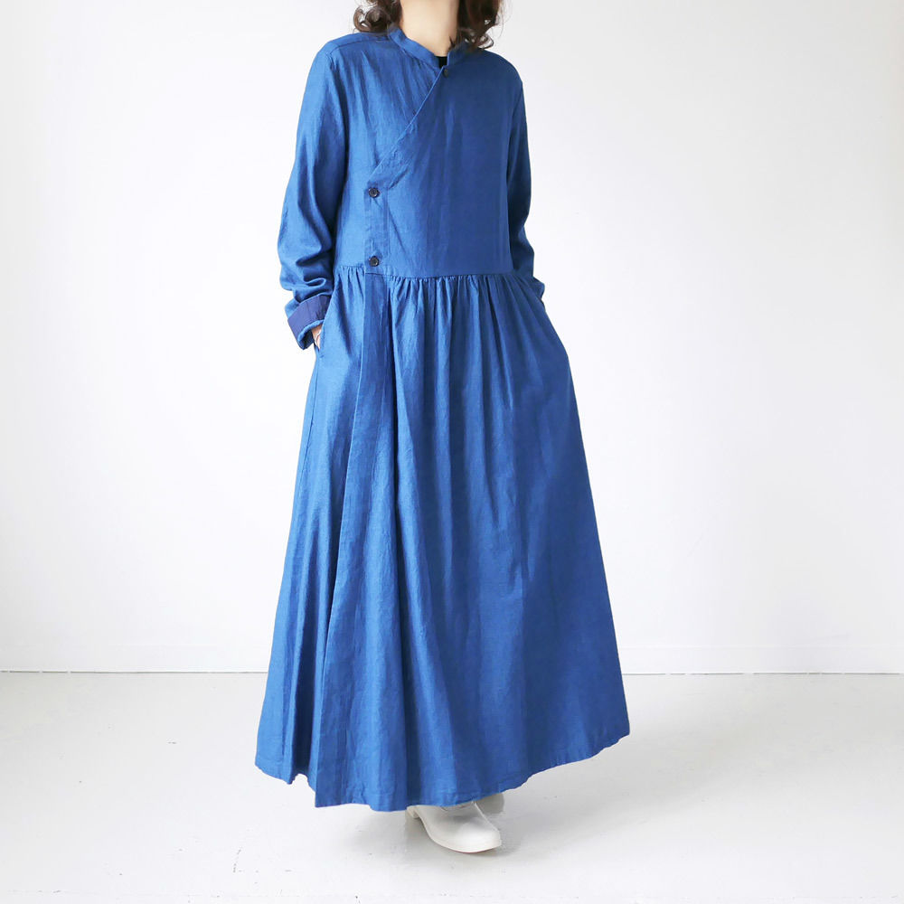 Blue Blue Japan ブルーブルージャパン インディゴフランネル クルタロングワンピ