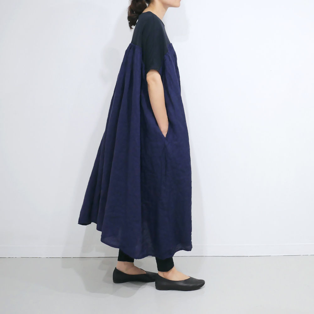 爆安セール ユニバーサルセブン Universal Seven フレンチリネンコンボギャザーbigワンピース 52g12 高価買取中 30 Offアウトレットsale