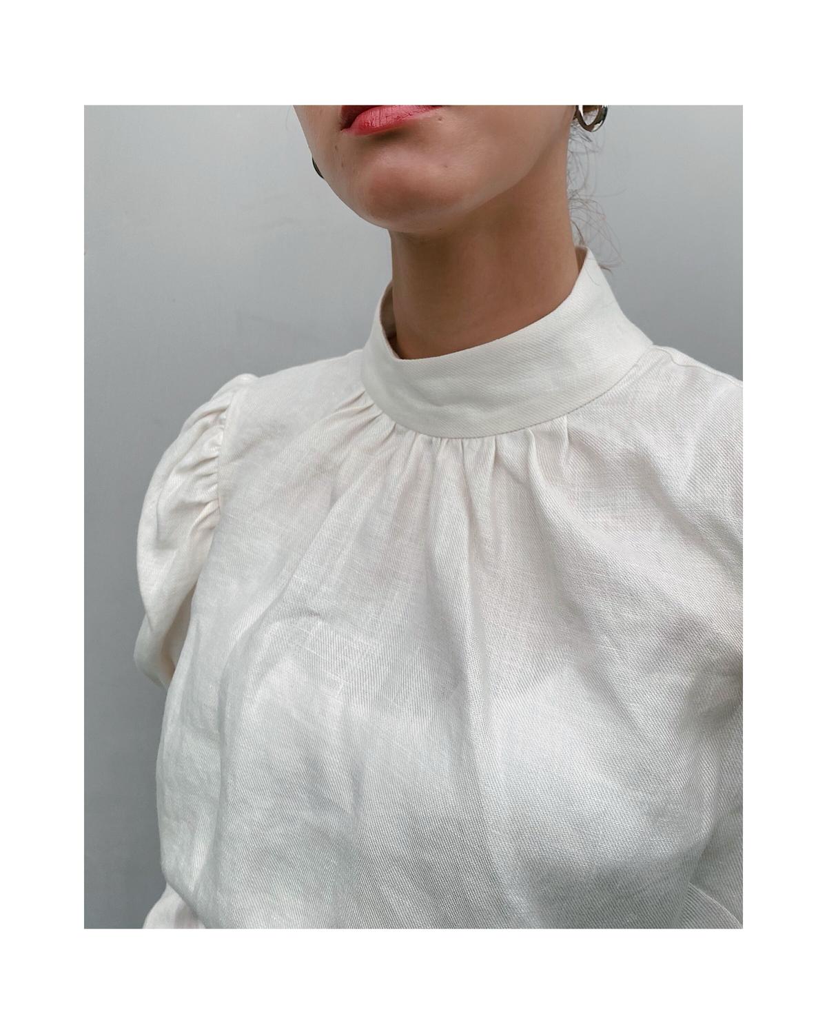 ERiKO KATORi「linen puff sleeve blouse」white.