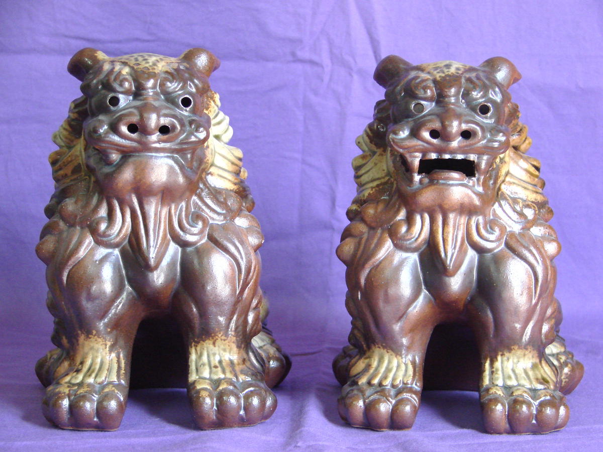 くちゃ窯シーサー【型焼】門柱獅子(中) ペア焼（AmazonPay全品対応）