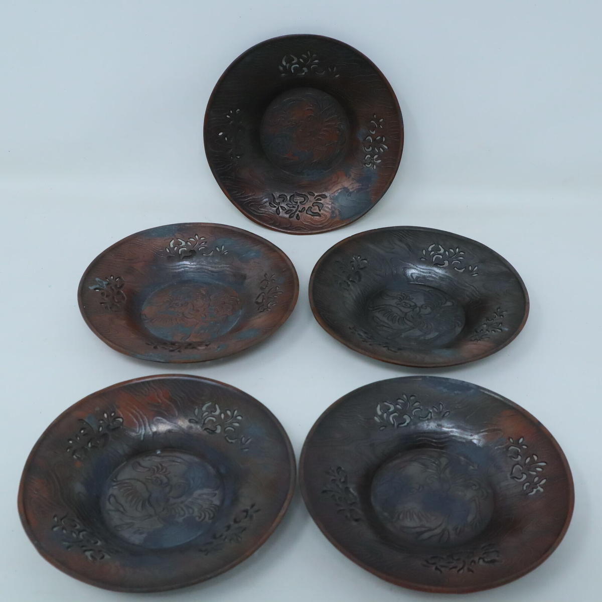 煎茶道具 點銅 古錫製 茶托5客 古美術品 工芸品