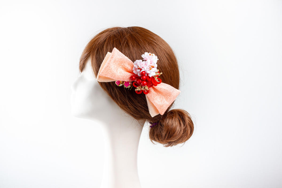 Ha 0461 成人式 卒業式 お花 髪飾り 和風オリジナル髪飾り 和風リボン ピンク 赤 組
