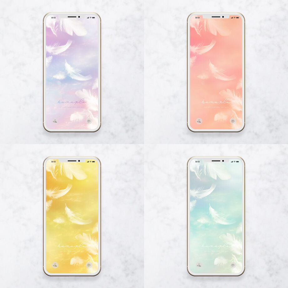 天使のシンボル 運気上昇 ふわふわと白い羽根がピンクパープルの空を舞うおしゃれ可愛いスマホ壁