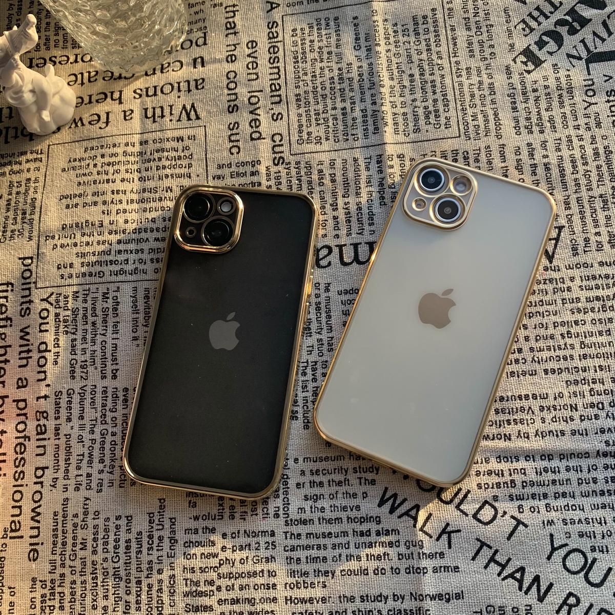 N226】ゴールドサイドカラーiPhone14/13ケース サイドカラー+カメラレンズフィル... iPhone13Pro 13ProMax レンズ 保護カバー ゴールド 金色