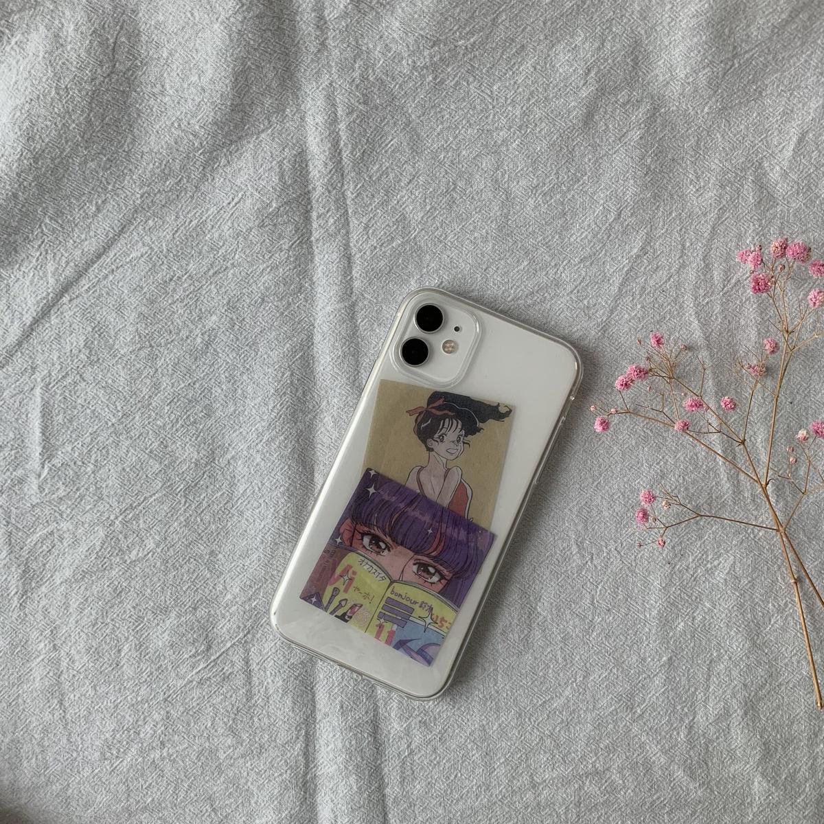 N036 昭和少女series Iphone透明ケース 挟む ステッカー Iphone12ク