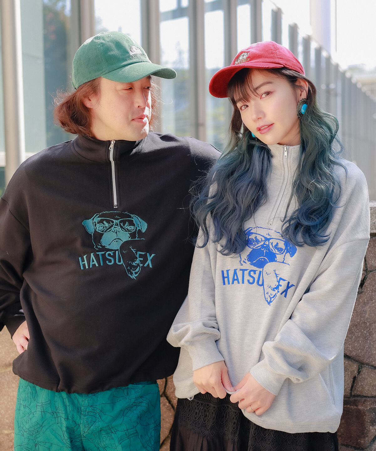 Hatsunex バイカラーKOHADA Zipプルオーバー（ブラック×グリーン）