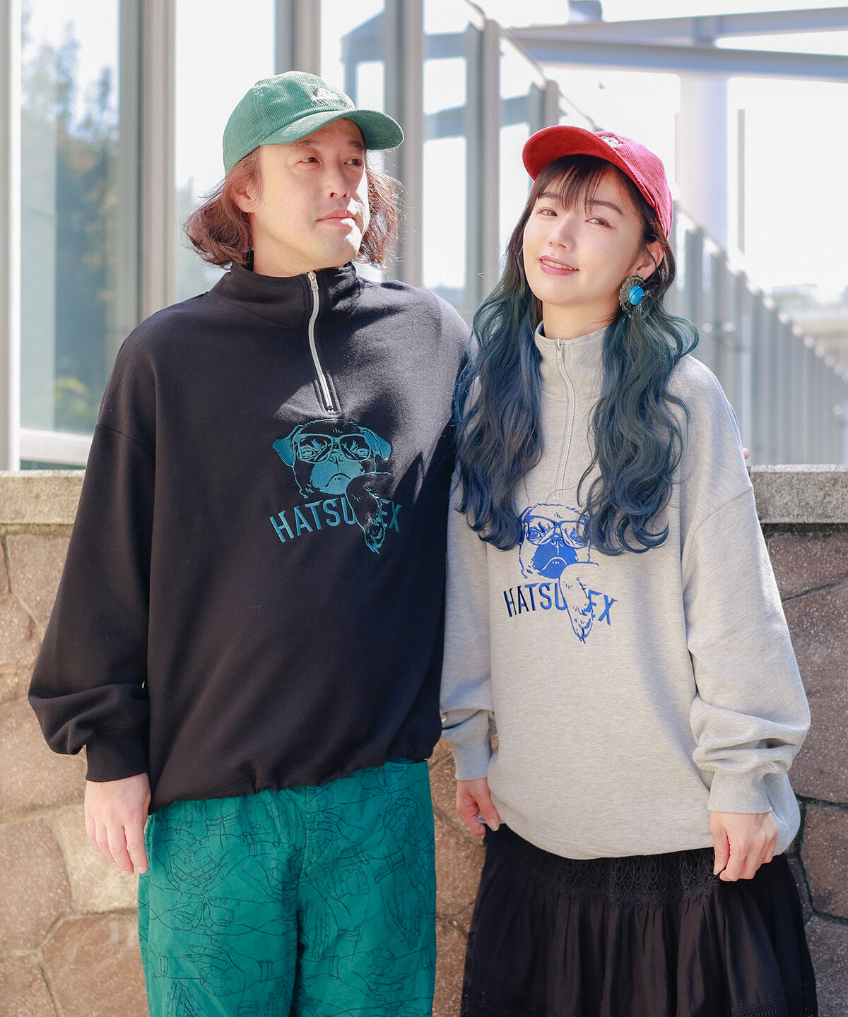 Hatsunex バイカラーKOHADA Zipプルオーバー（ブラック×グリーン）