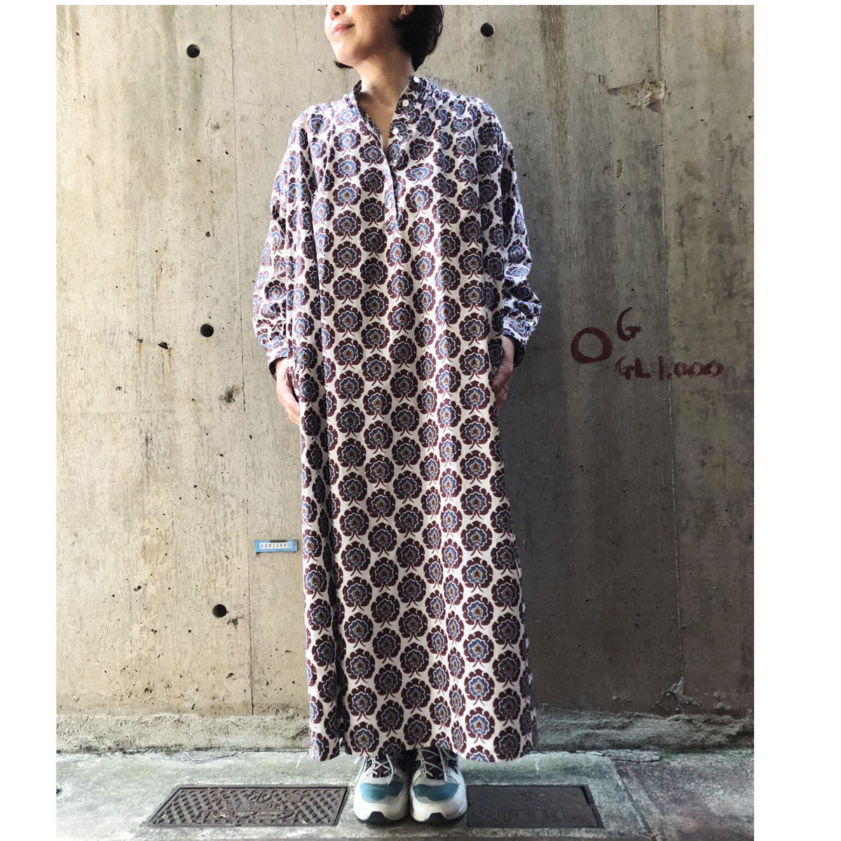 T Yamai Paris リバティモロッコプリントワンピース ワイン系 Havane T Yamai Paris リバティモロッコプリントワンピース ワイン系 Havane
