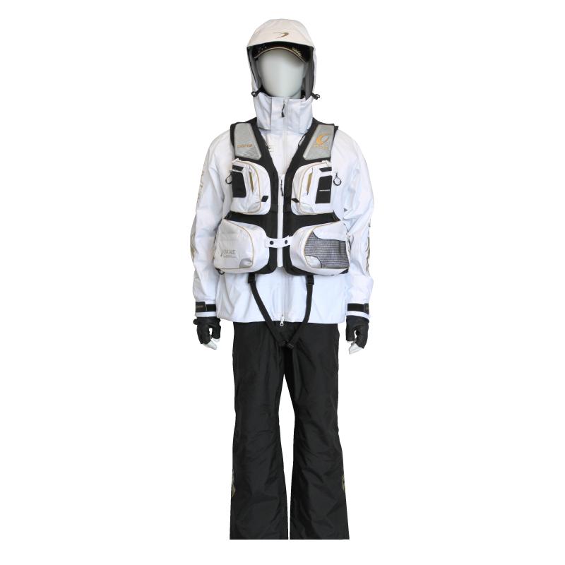 Lサイズ ハヤブサ 鬼掛レイヤードレインスーツ白 最も安い ONIGAKE