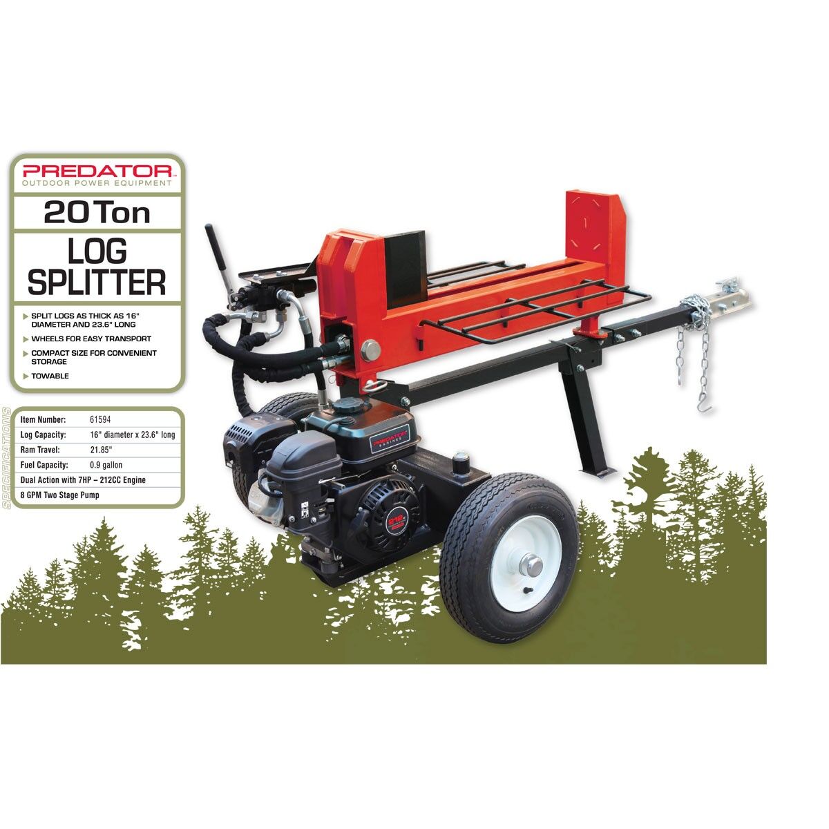 完成品・要引取】Harbor Freight 20t 横型・往復式 薪割り機 PREDAT...