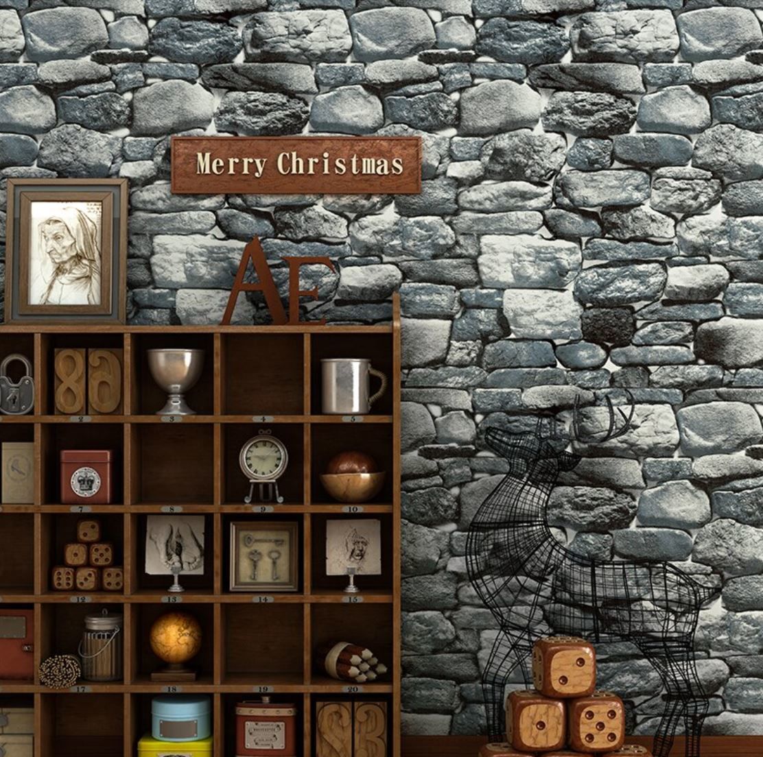 新品送料込 人気の３d壁紙 ウォールペーパー ステッカー 石畳 レンガ レトロ 10m 1