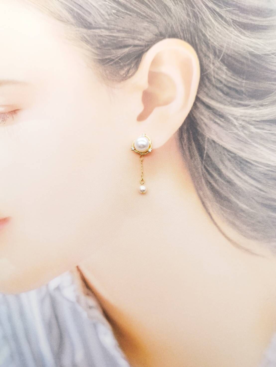 ORIGINAL】 パール 揺れる 上品 ゴールドカラー キュービック