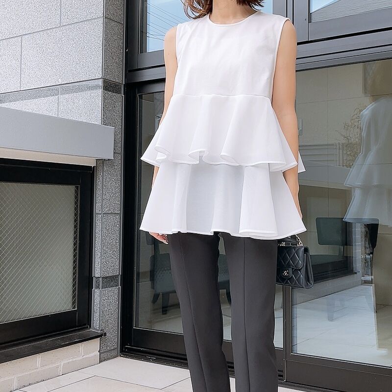 オーガンジーフリルトップス　 ホワイト