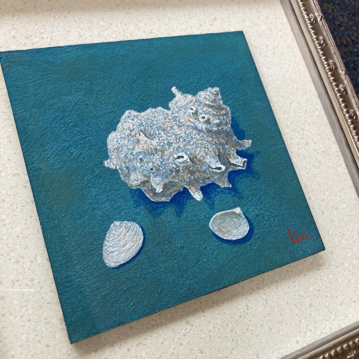 「さざえ」板絵テンペラ画 さざえ」板絵テンペラ画