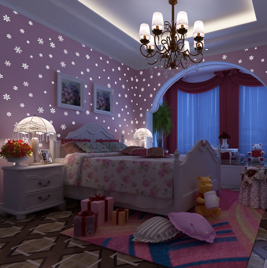 ３d 壁紙 53 1000 子供部屋 雪の結晶 蛍光 Diy 不織布 カビ対策 防湿 防水