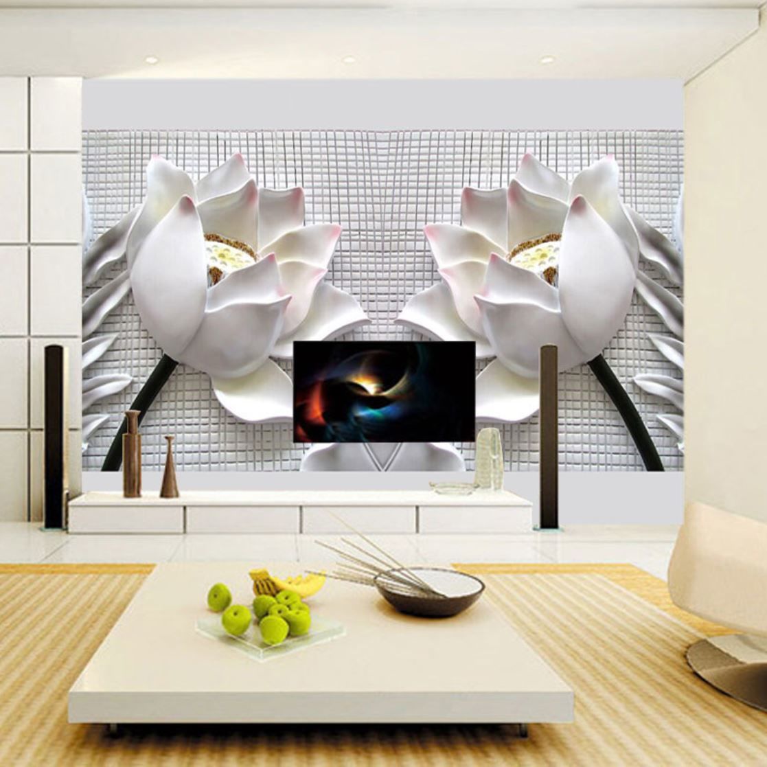 ３d 壁紙 1ピース 1 トリックアート 蓮の花 白 Diy リフォーム インテリア 部屋