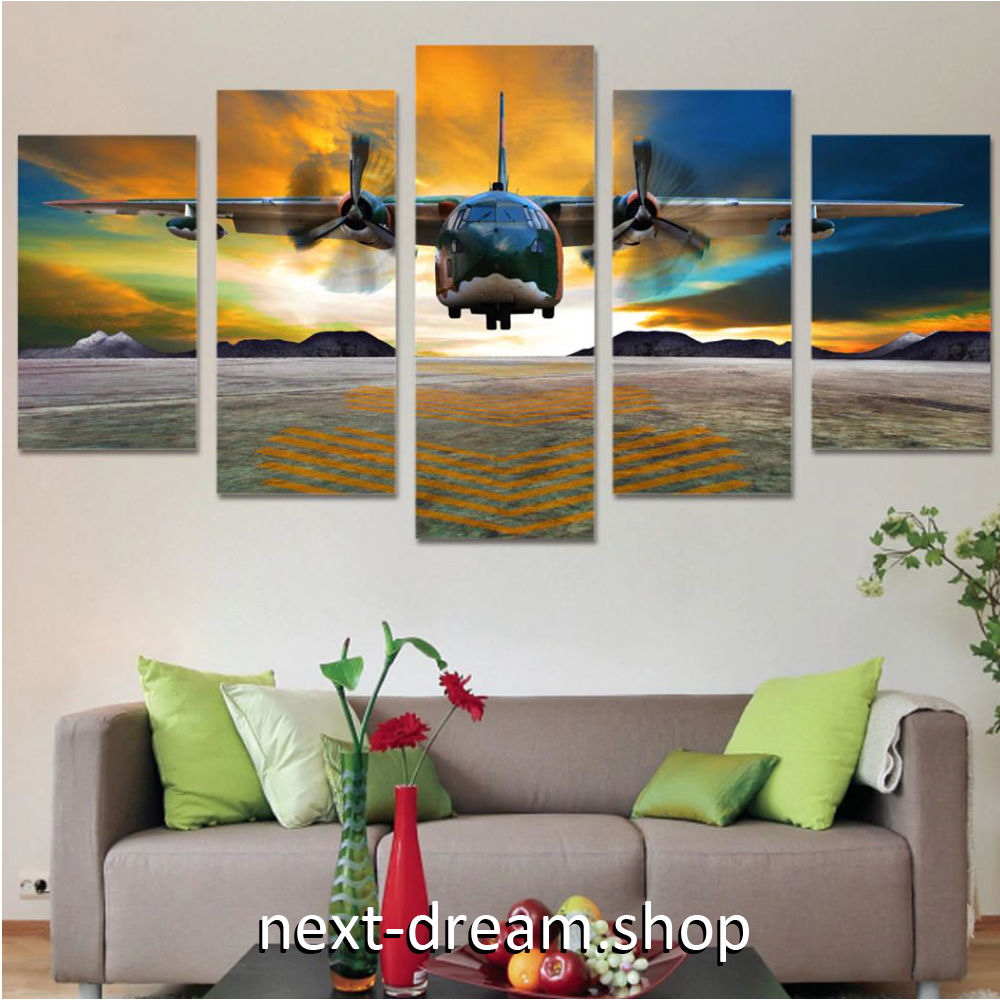 お洒落な壁掛けアートパネル ５点セット 飛行機 航空機 滑走路 プロペラ ファブリックパネ