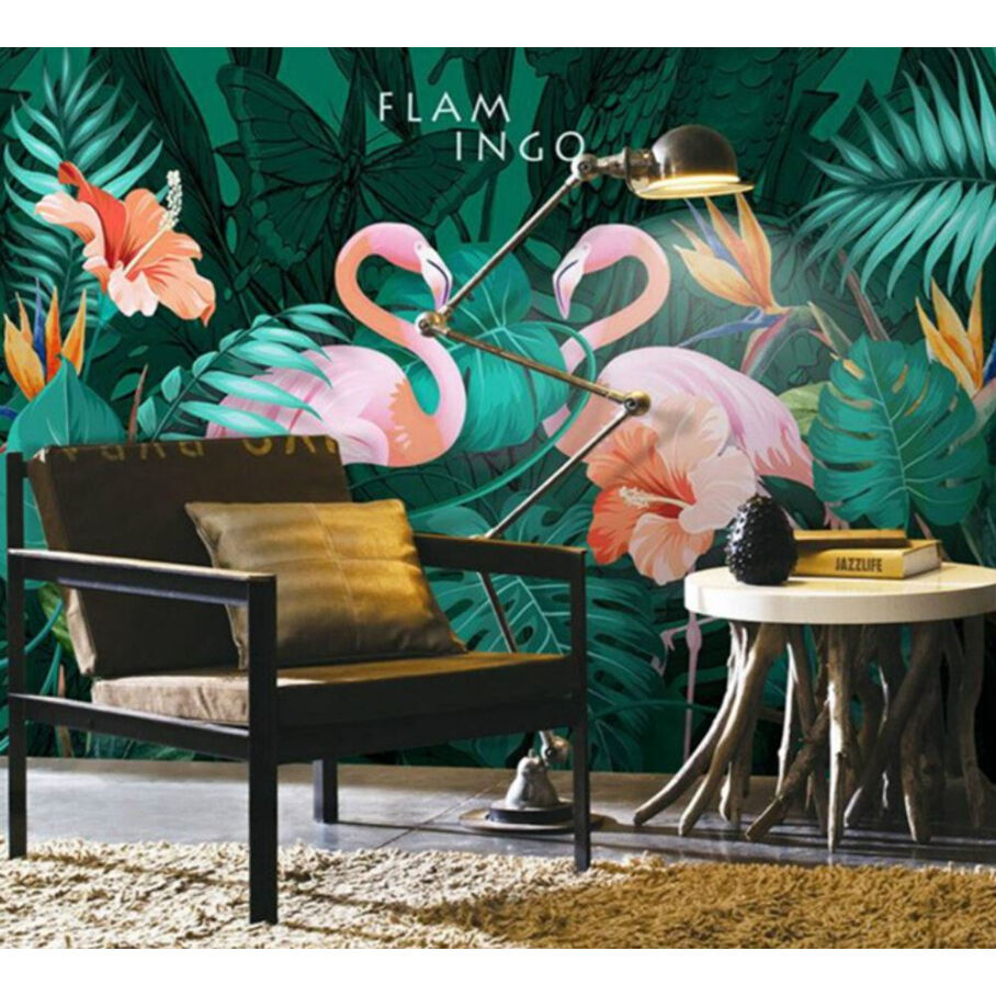 カスタム３d壁紙 1ピース 1m2 ピンクフラミンゴ Flamingo ハイビスカス キャ